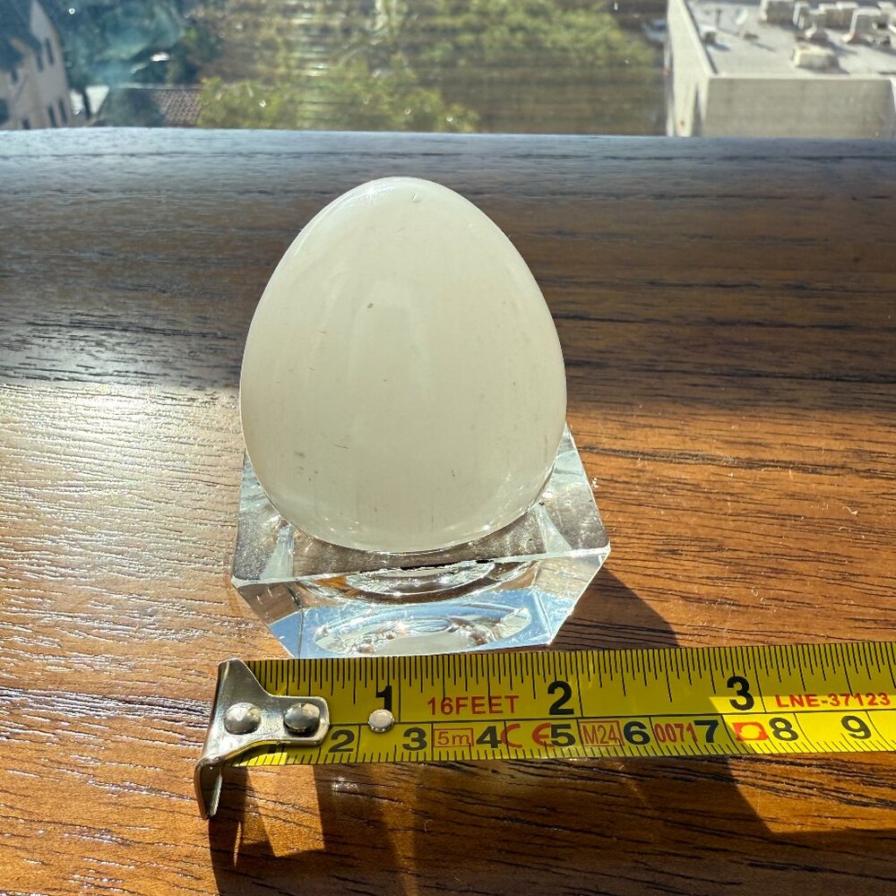 Selenite Egg with Clear Stand — 3” Polished Crystal for Cleansing & Calm Energy